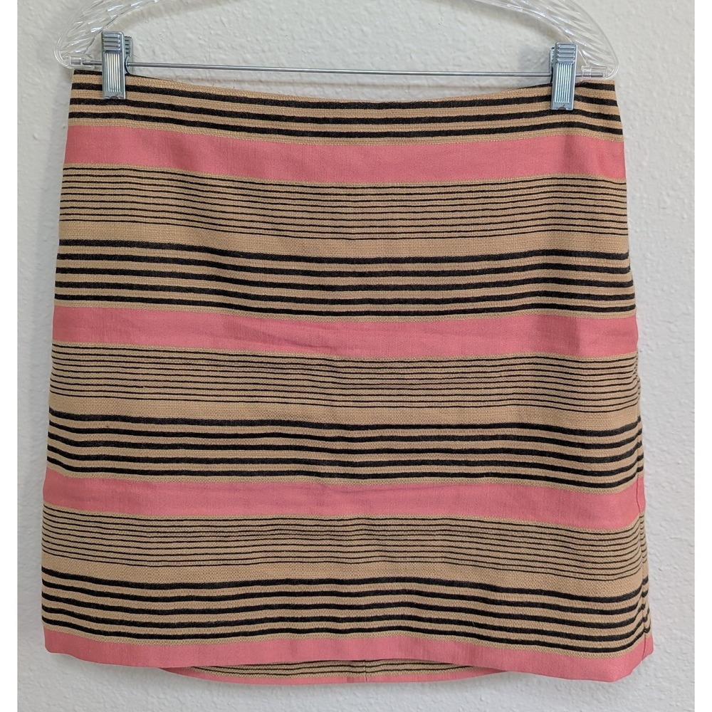 Ann Taylor Loft Women's‎ Straight Career Skirt 10 Pink Black Beige Linen Blend
